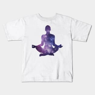 Meditation in Space Purple Lotus Pose Kids T-Shirt